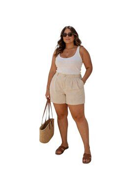 Time & Tru Linen Blend Shorts 5” Pockets Beige Coastal Preppy Women XL 16-18 NEW